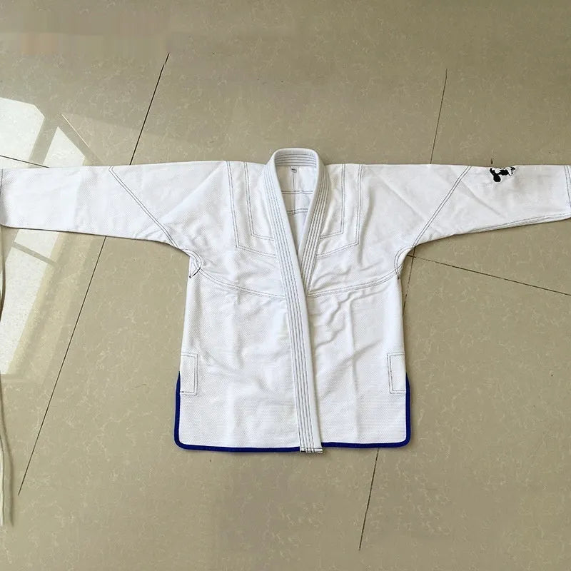 Taoist robe jujitsu suit canvas cotton lining stripes pattern white blue black top and pants set