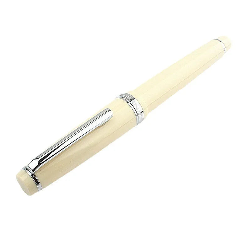 Short pocket fountain pen with resin barrel and stainless steel nib in various colour options.