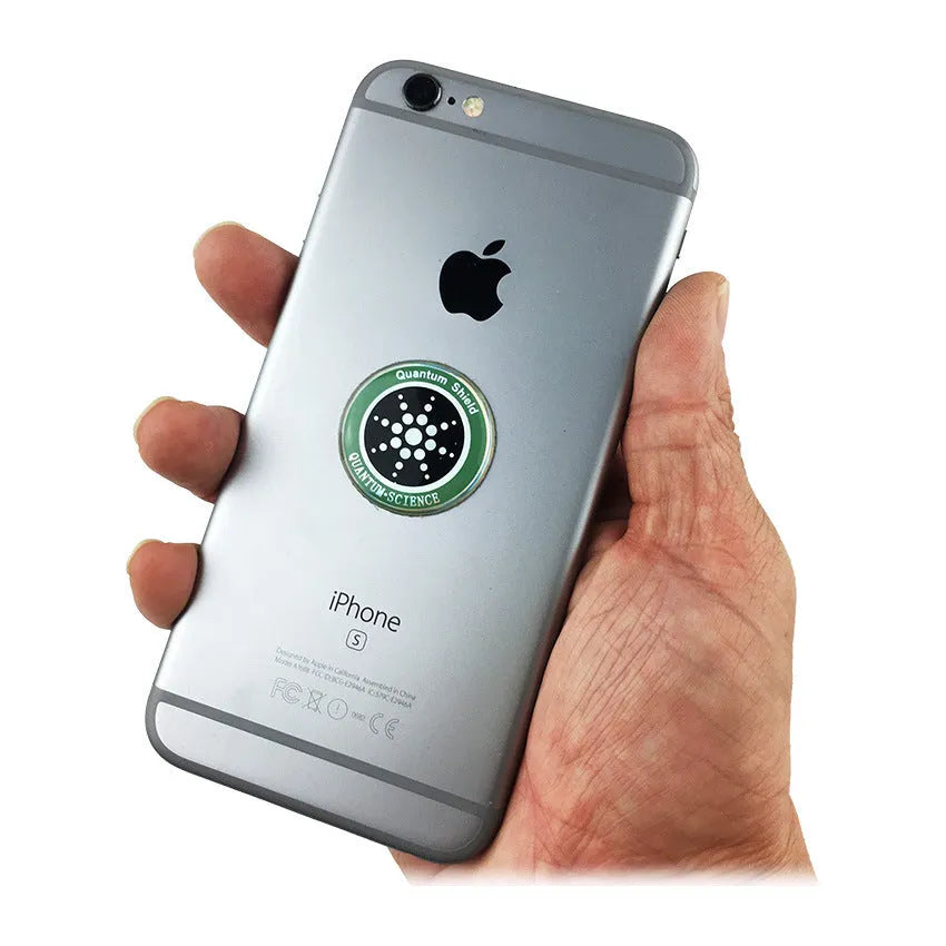 Round nano-anion silicone cell phone radiation protection sticker, 28mm diameter, silver colour, on a white background