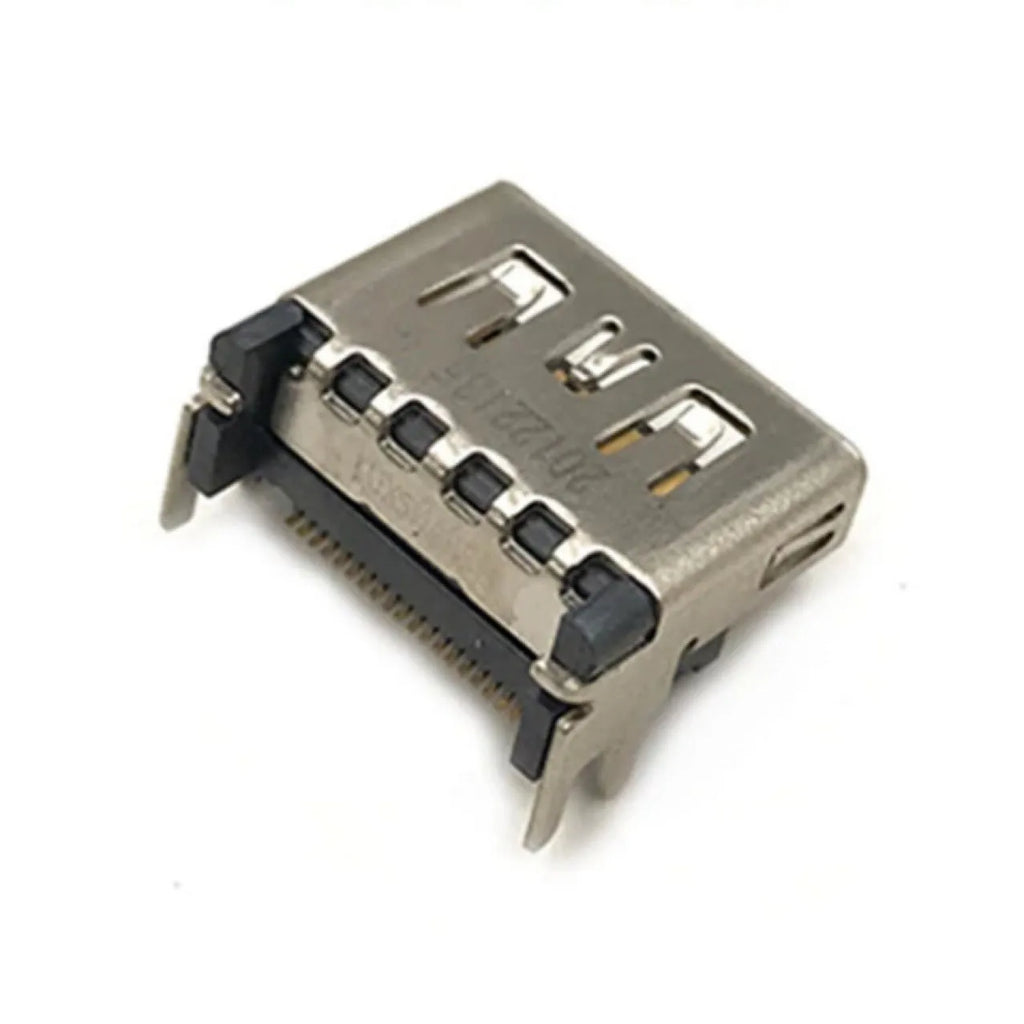 Silver metal HDMI host interface socket for device integration.