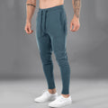 Men's casual cotton stretch sports trousers in peacock blue, mid-waist skinny fit, available in sizes M to 3XL