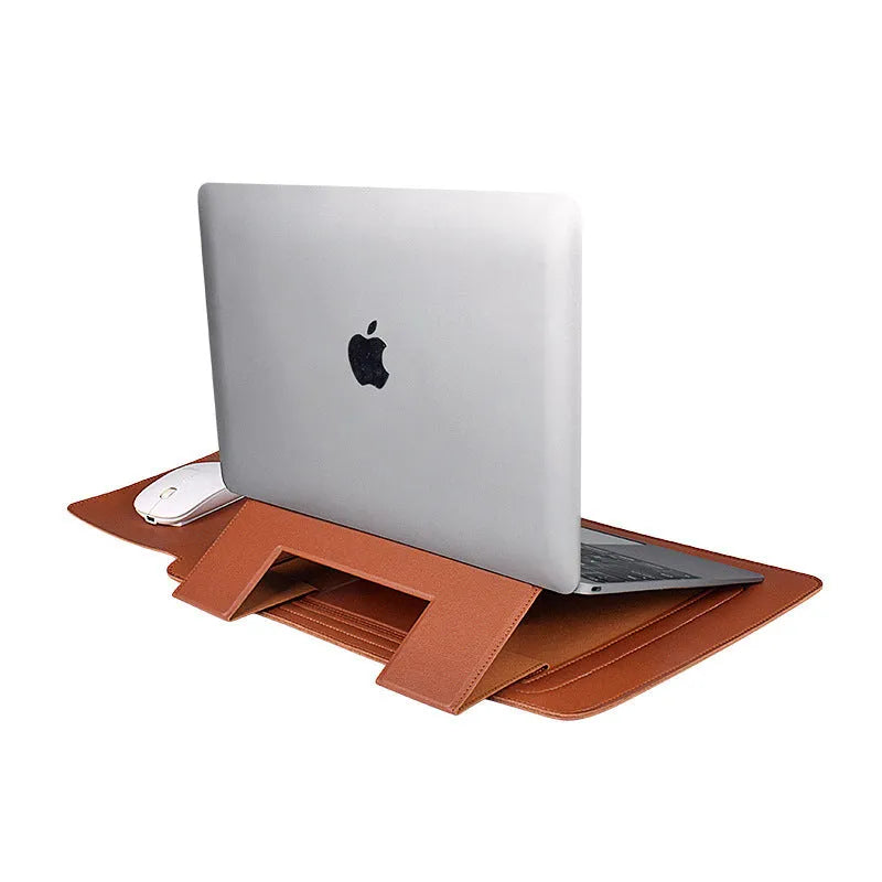 Laptop protective holster bracket inner bag in leather texture PU, available for 13.3 to 15.4 inch laptops in yellow army green black