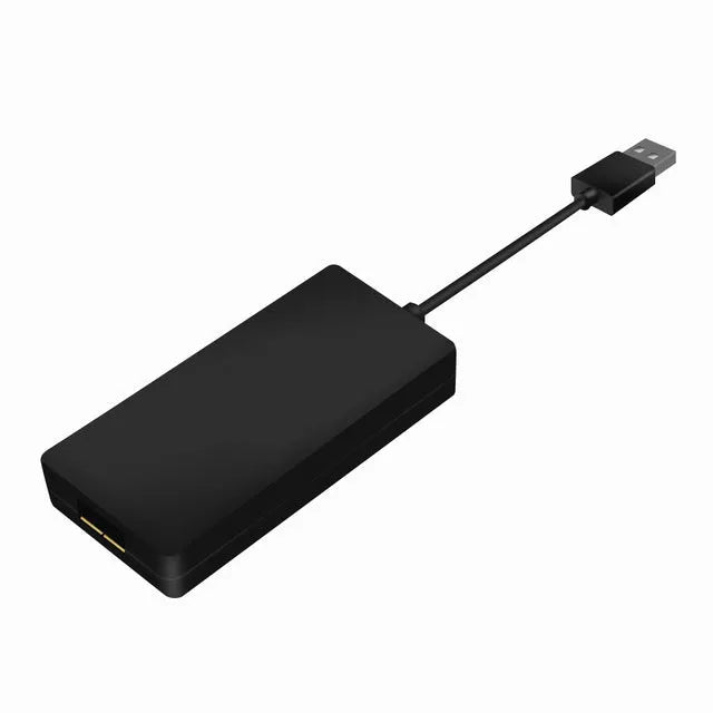 Black wireless CarPlay USB dongle adapter for iPhone and Android car stereo connectivity