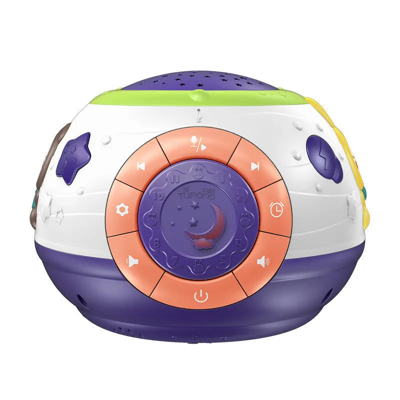 White plastic starry sky night light projector for children on a table.