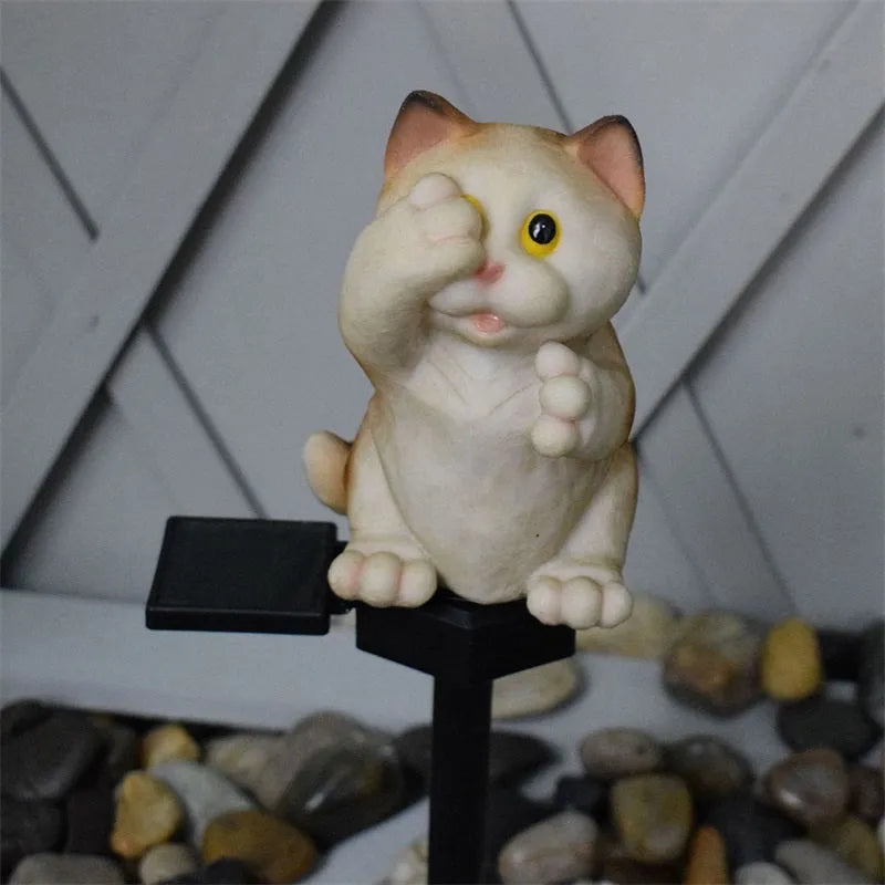 Solar cat lawn light in brown colour for garden pathway illumination