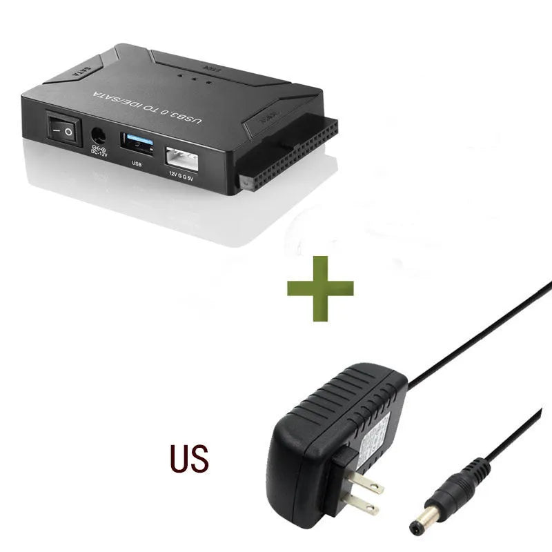 USB to IDE multifunctional converter with power adapter and cables for hard drive connectivity