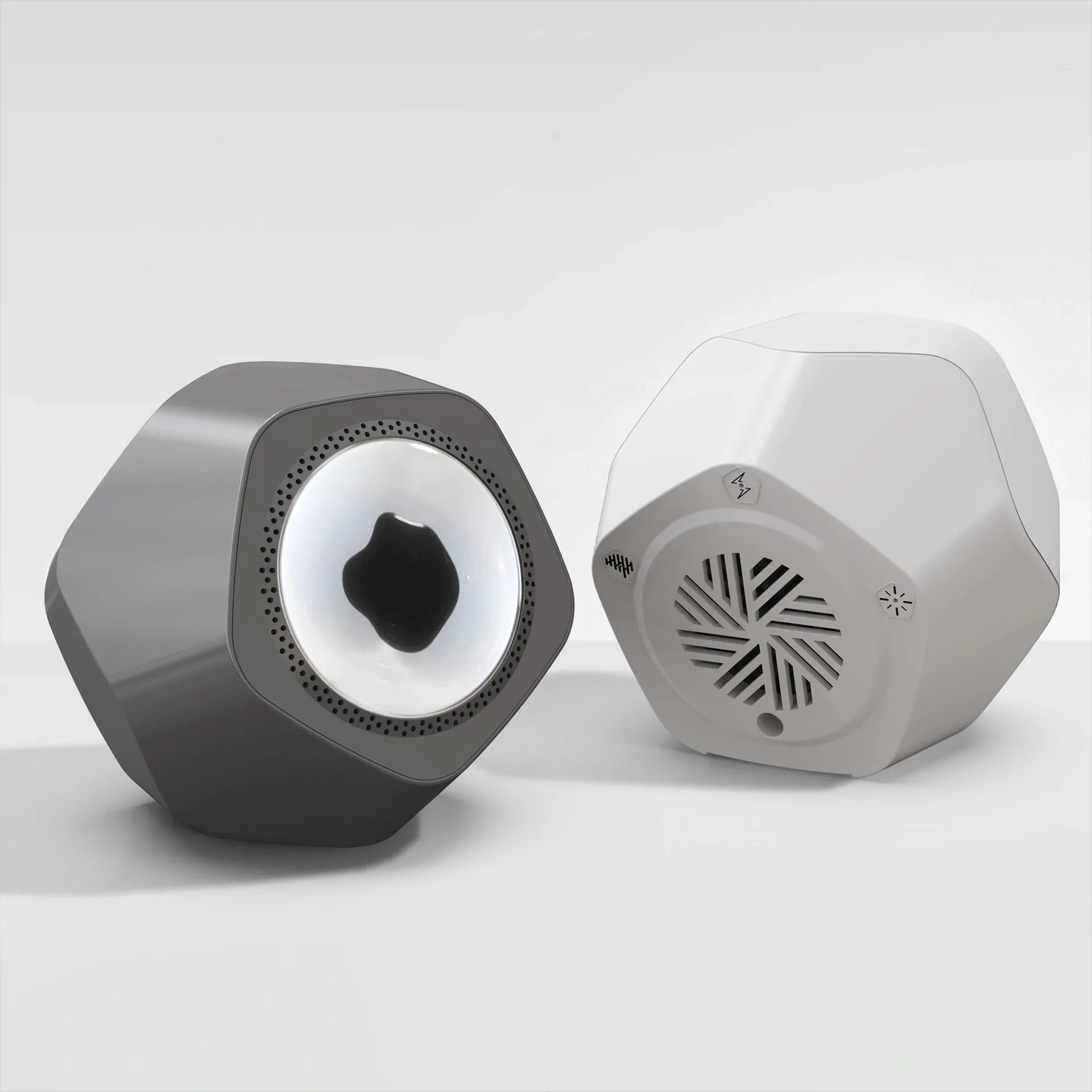 Floating magnetic fluid audio ornament Bluetooth speaker in black with magnetic patterns visible