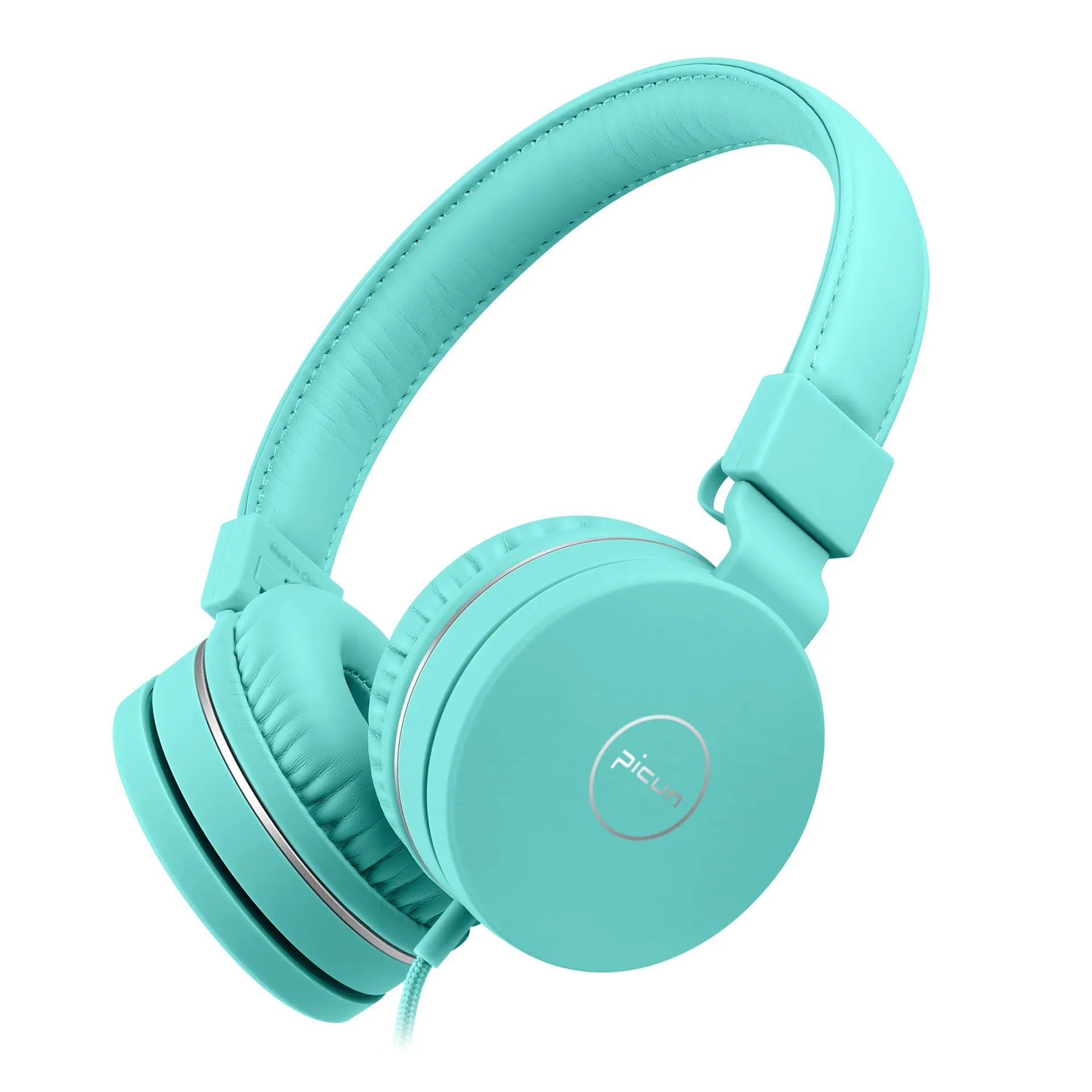 Bengoo C30 wired over-ear headphones in mint green with braided cable and 3.5mm plug
