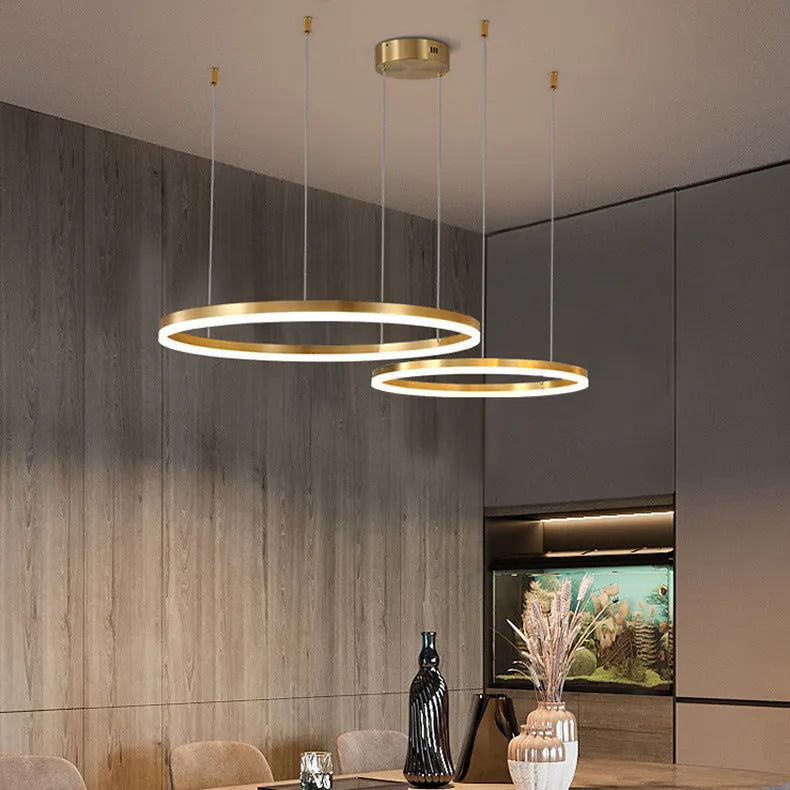 Modern copper and acrylic circle chandelier with remote control for living room ceiling