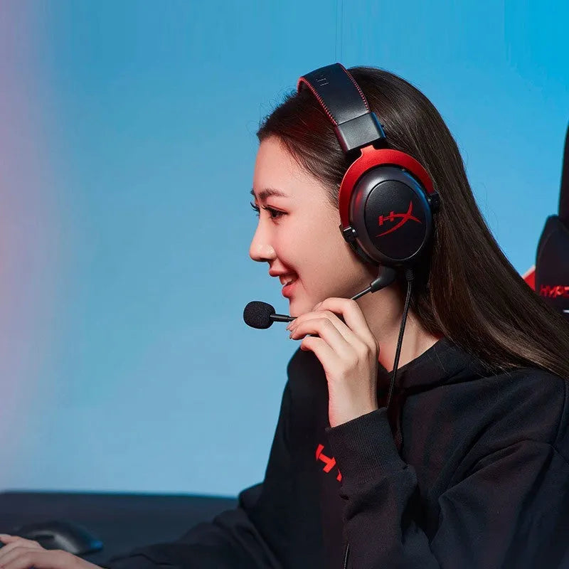 Wired gaming headset with detachable microphone in Hurricane 2 Black Red colour variant.
