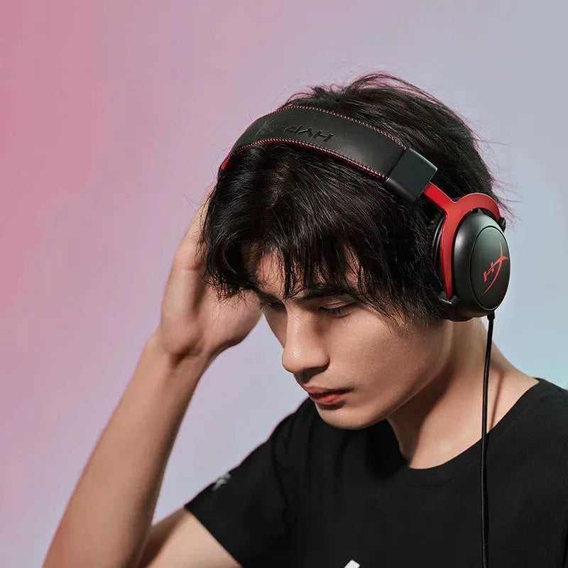 Wired gaming headset with detachable microphone in Hurricane 2 Black Red colour variant.