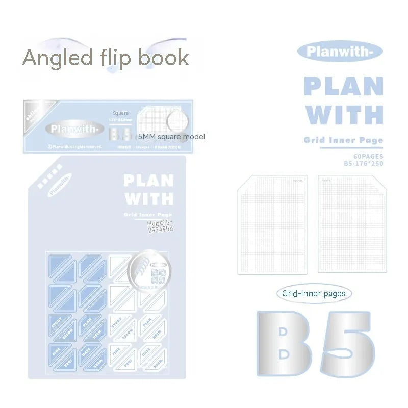 Salt series artsy student draft notebook in A5 and B5 sizes with plaid blue or white cover options.