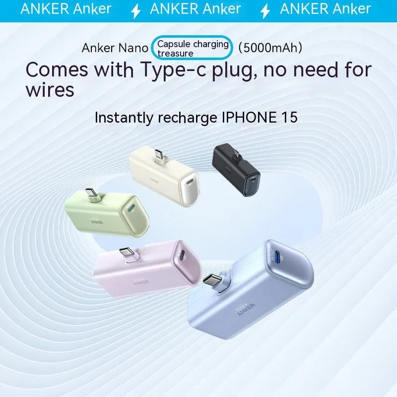 Compact capsule-shaped power bank in choice of colours with Type-C port and foldable USB-C head