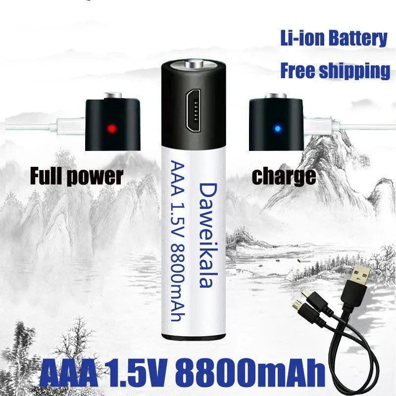 USB rechargeable AA AAA battery 1.5V with 1500 cycles and 9800mAh capacity