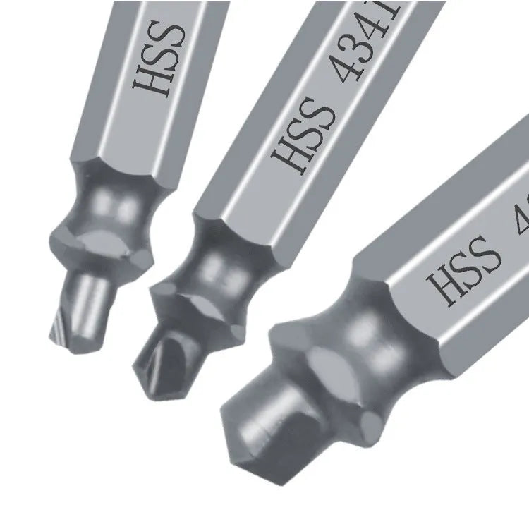 Six-piece screw remover extractor set with slip-tooth heads on a white background.