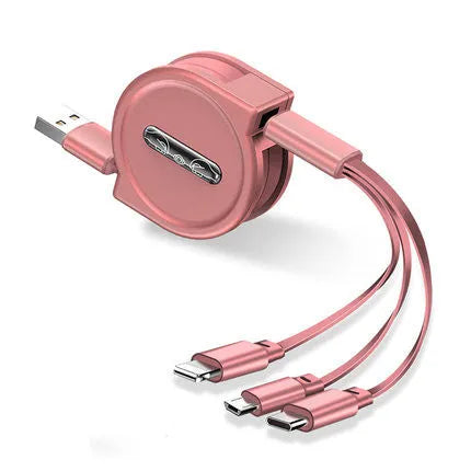 3-in-1 telescopic USB charging cable extended to 120cm length with titanium alloy connectors