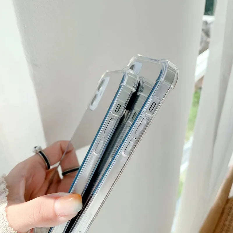 New mirror phone case drop-resistant full cover transparent painted TPU protective case for iPhone shown on white background