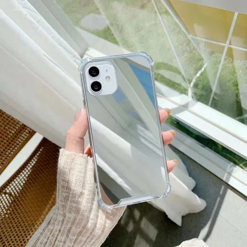 New mirror phone case drop-resistant full cover transparent painted TPU protective case for iPhone shown on white background