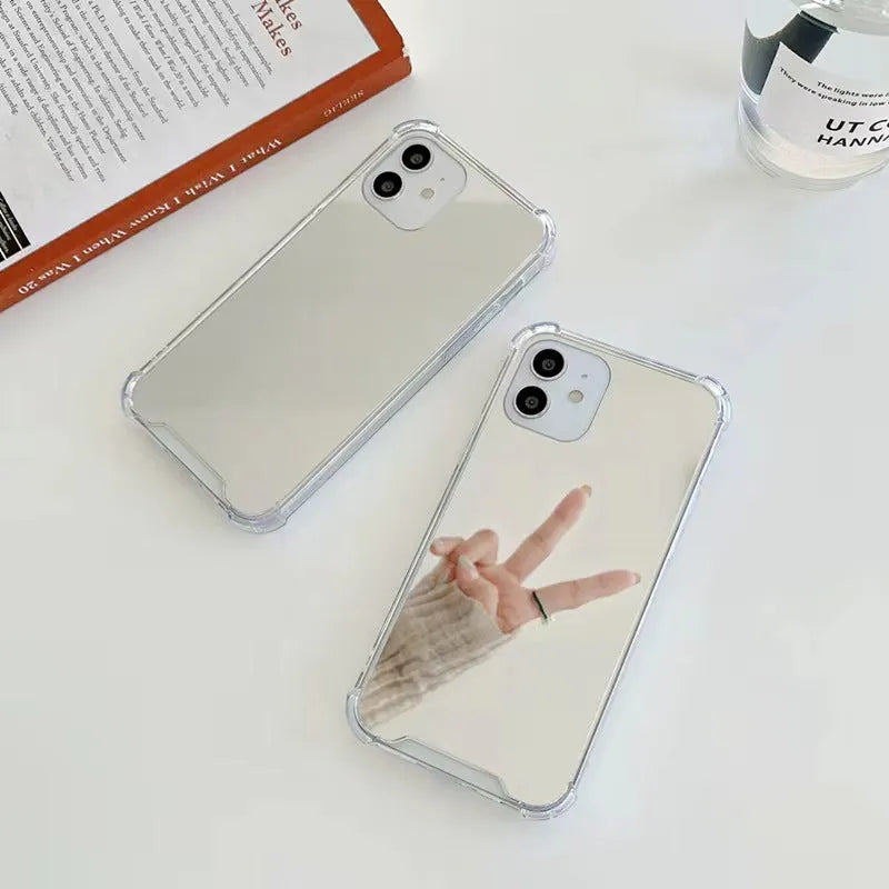 New mirror phone case drop-resistant full cover transparent painted TPU protective case for iPhone shown on white background