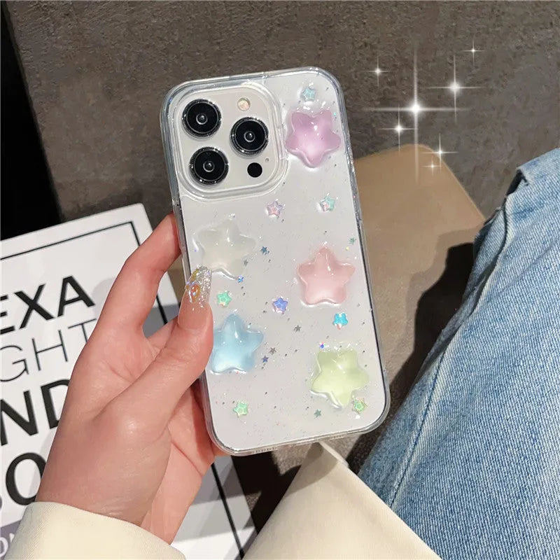 Three-dimensional star luminous silicone phone case with epoxy resin in XINGX colour for iPhone