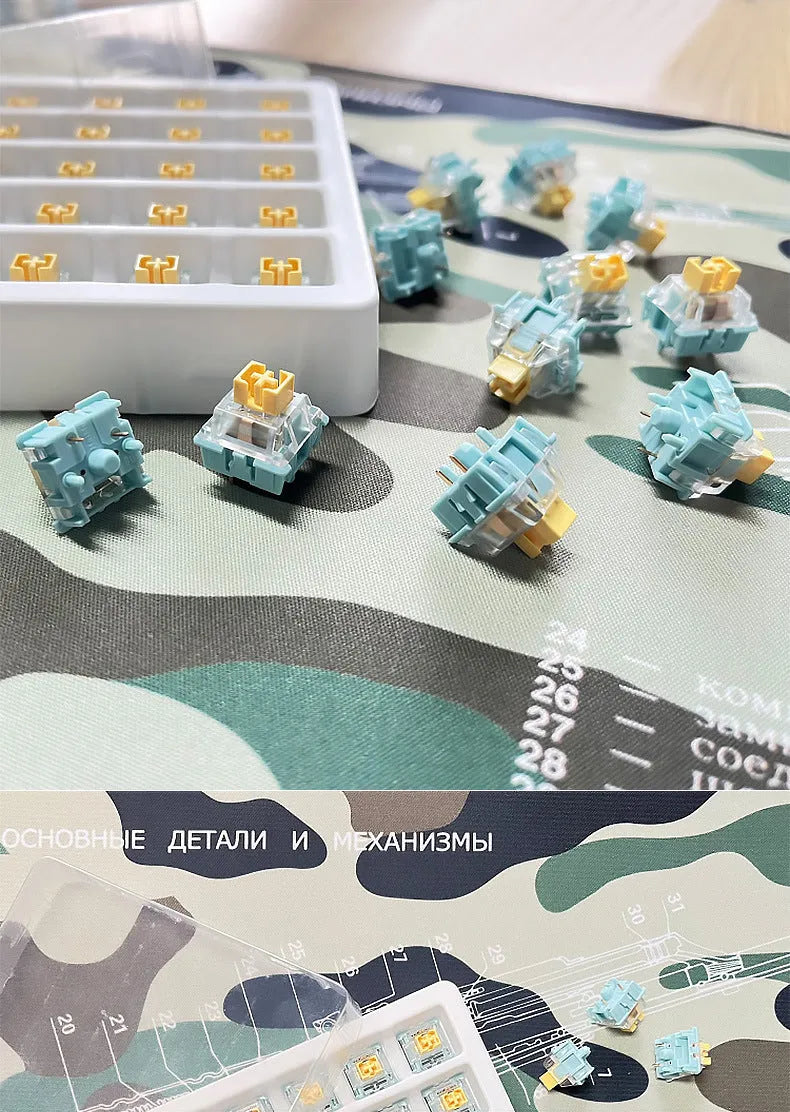 Set of 36 Sea Salt Lemon PRO Mute coloured five-pin mechanical keyboard switches.