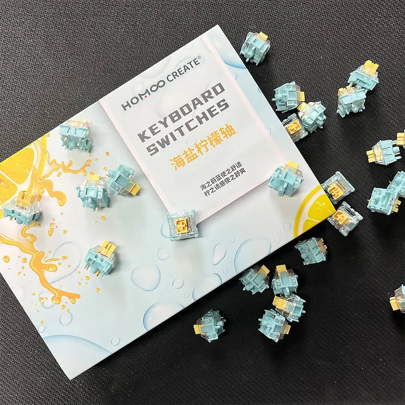 Set of 36 Sea Salt Lemon PRO Mute coloured five-pin mechanical keyboard switches.