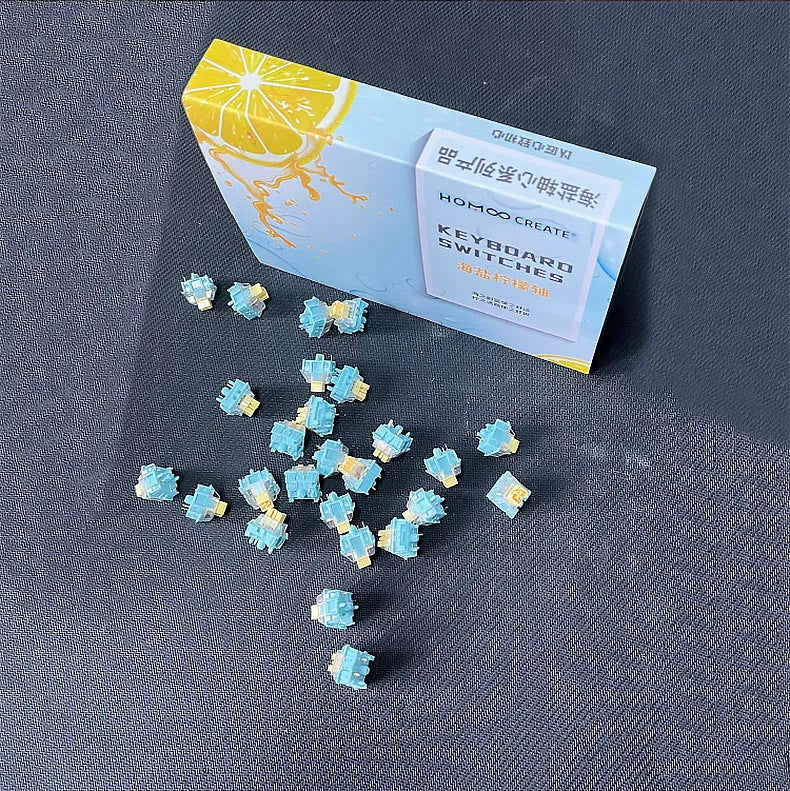 Set of 36 Sea Salt Lemon PRO Mute coloured five-pin mechanical keyboard switches.