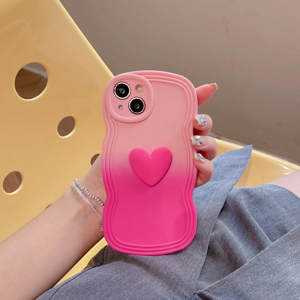 Three-dimensional love gradient wavy edge liquid silicone phone case in red and black, anti-fingerprint, for iPhone 11-14 Pro Max