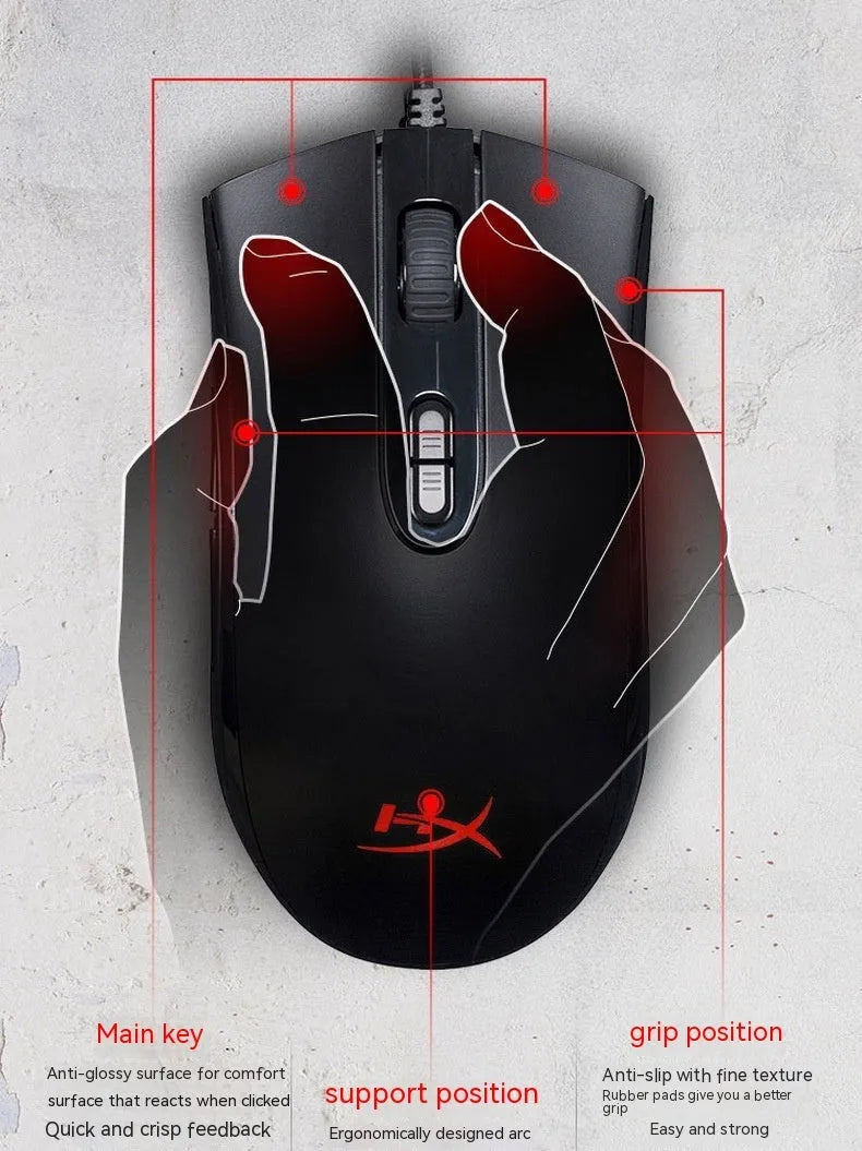HyperX Pulsefire Core RGB wired gaming mouse in black or pink colour with USB cable