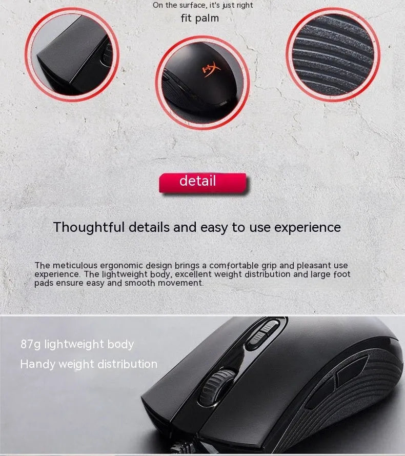 HyperX Pulsefire Core RGB wired gaming mouse in black or pink colour with USB cable