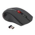 Wireless 2.4G optical mouse in black with ergonomic design and scroll wheel for laptop office use