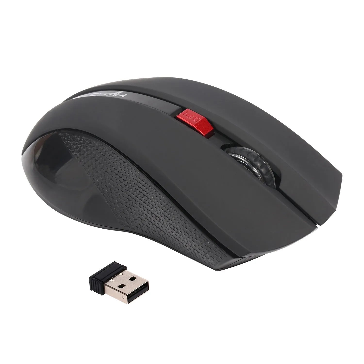 Wireless 2.4G optical mouse in black with ergonomic design and scroll wheel for laptop office use