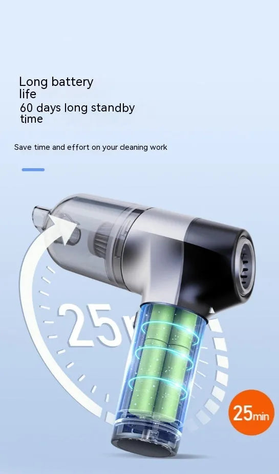 Wireless handheld car vacuum cleaner with brushes and nozzles on grey background