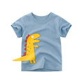 Blue dinosaur kids t-shirt with cartoon print and short sleeves for summer wear