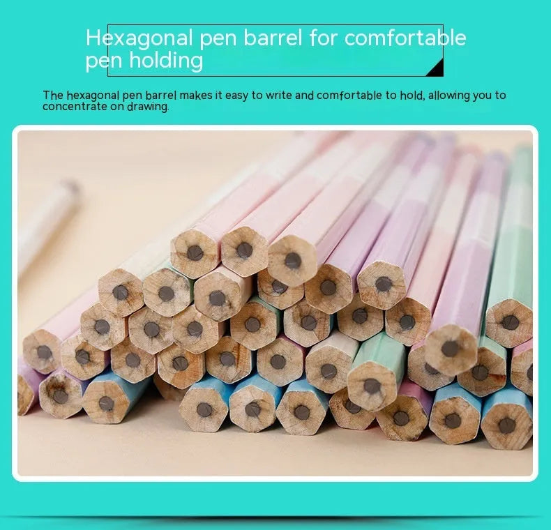 Wooden barrel containing 50 six-angle Basswood thermal transfer HB pencils.
