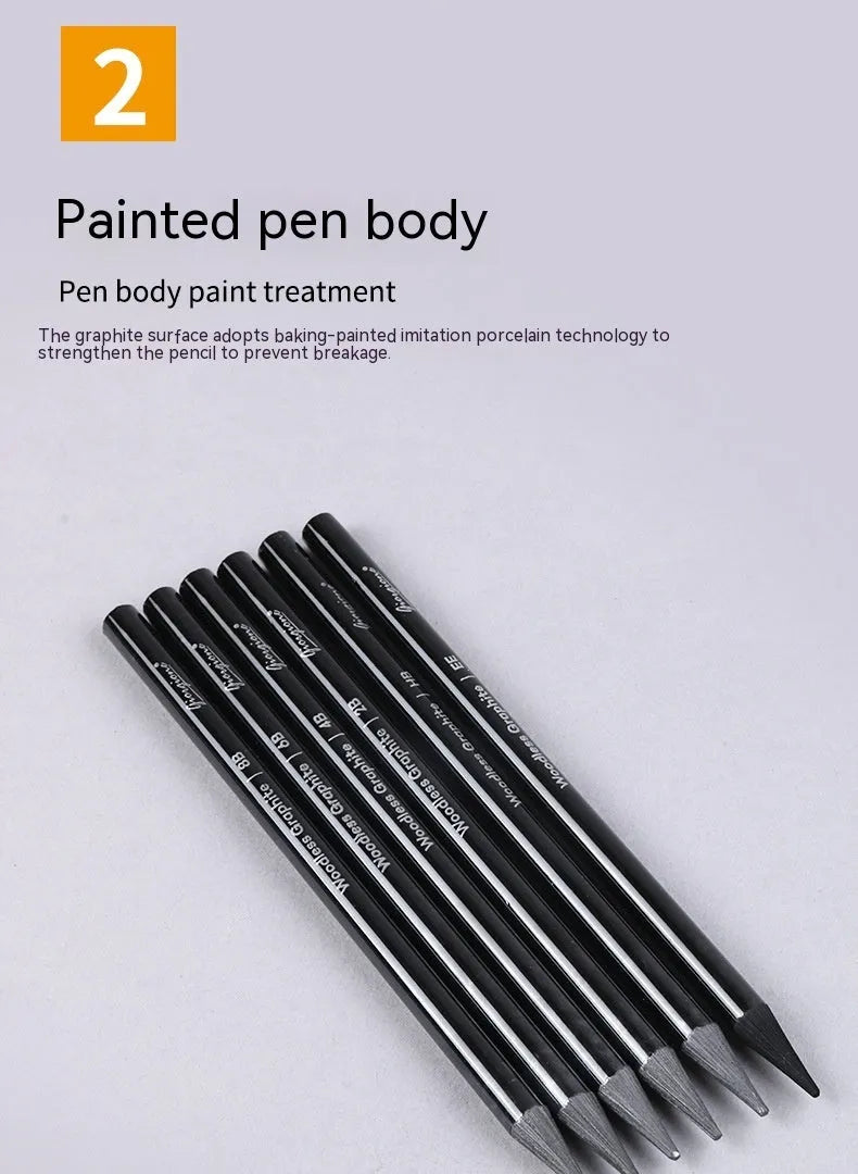 Set of nine wooden drawing pencils, six graphite and three carbonized, on a suction card.