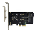 Black M.2 SSD adapter card with PCIe X4 interface, two M.2 slots (Key B and Key M), and support for 2230 2242 2260 2280 sizes