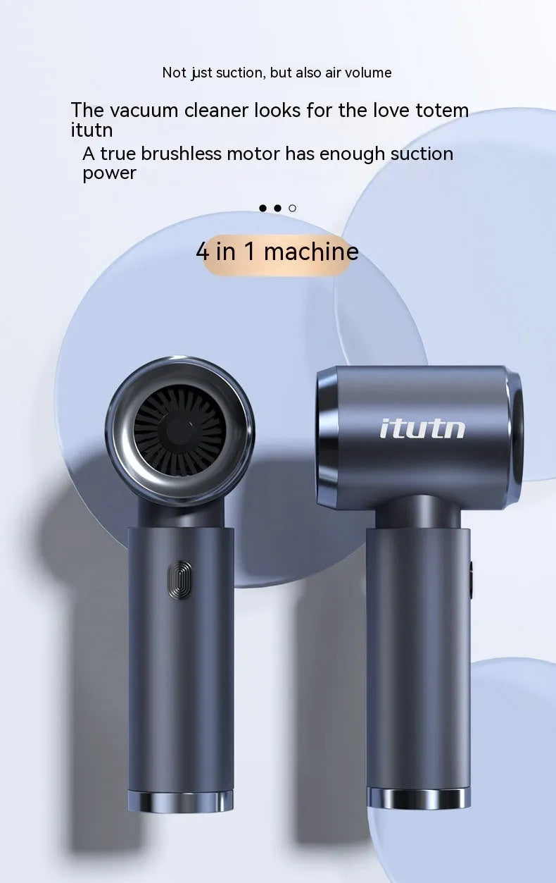 Space grey handheld car vacuum cleaner with cordless design and dual blowing/suction functions