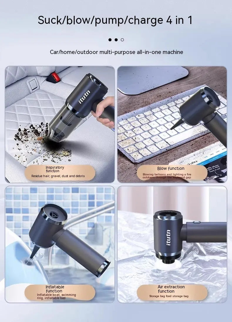 Space grey handheld car vacuum cleaner with cordless design and dual blowing/suction functions