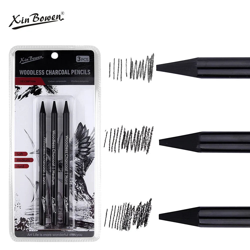 Set of six wood-free graphite sketching pencils in grades HB, 2B, 4B, 6B, 8B, and EE for art drawing.