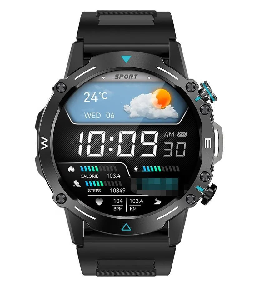 M42 Smart Watch in black on a wrist, showing a large screen with health stats.