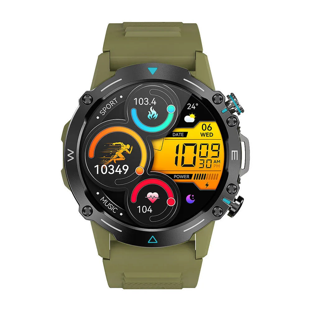 M42 Smart Watch in black on a wrist, showing a large screen with health stats.