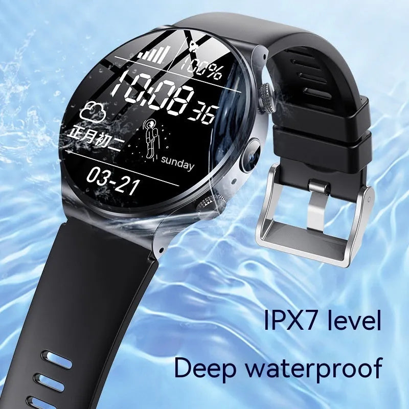 Black and white Fashion Personality Video Smart Watch showing 1.28-inch screen on wrist.
