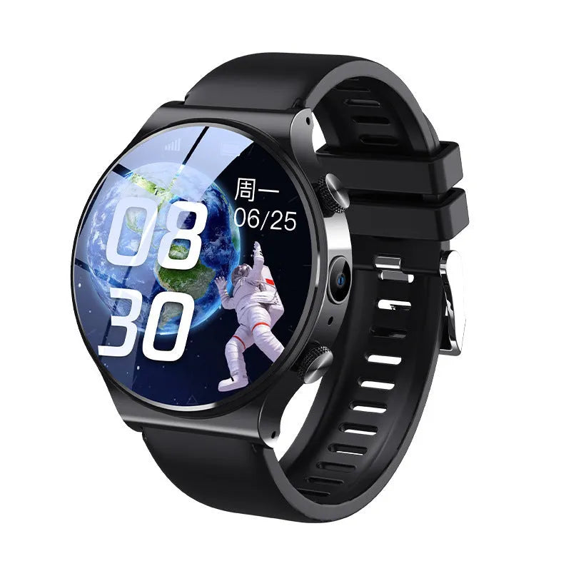 Black and white Fashion Personality Video Smart Watch showing 1.28-inch screen on wrist.