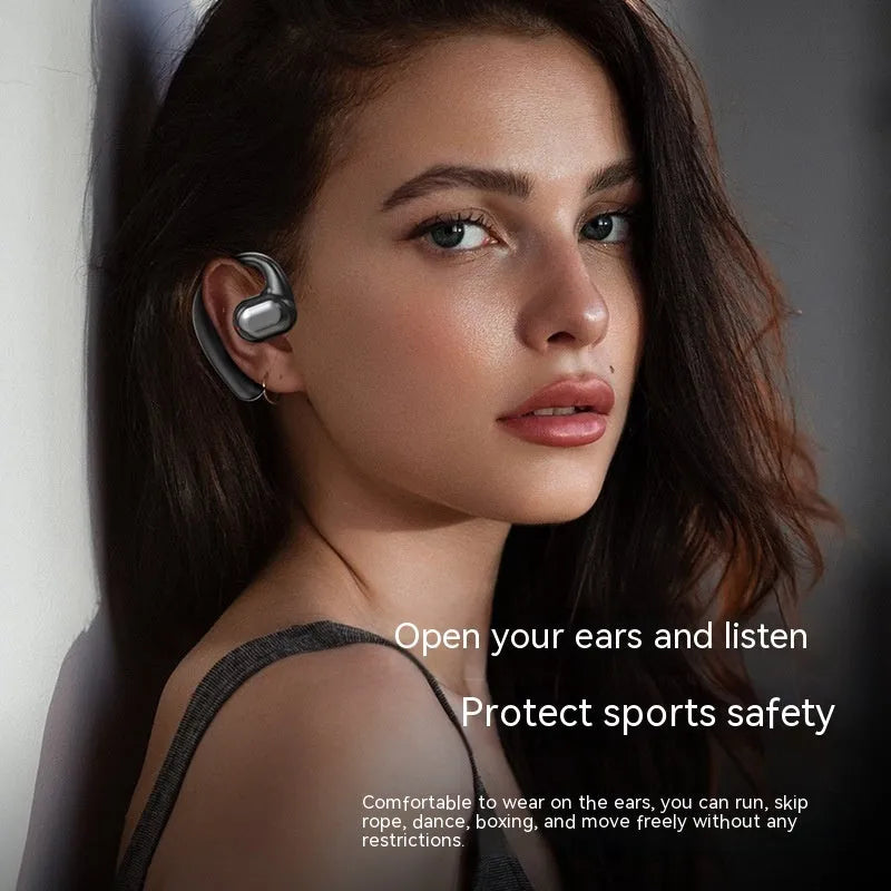 Non in-ear ear-mounted Bluetooth headset with cable, black, plastic build, digital display on side