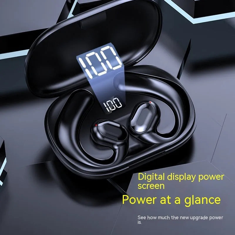 Non in-ear ear-mounted Bluetooth headset with cable, black, plastic build, digital display on side