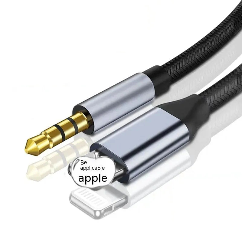 Lightning to 3.5mm male AUX audio adapter cable in black woven finish