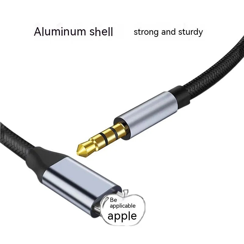 Lightning to 3.5mm male AUX audio adapter cable in black woven finish