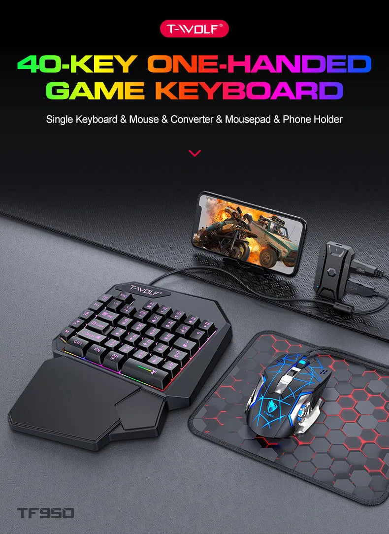 Lei Lang TF900 single hand mouse keyboard suit with plastic construction and 1.5m cable