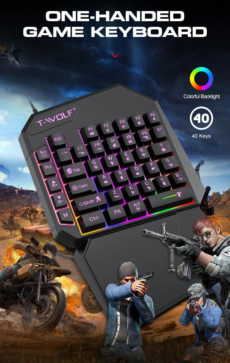 Lei Lang TF900 single hand mouse keyboard suit with plastic construction and 1.5m cable